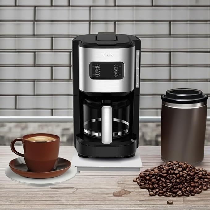 T-fal Element Plastic and Stainless Steel Drip Coffee Machine 12 Cup Programmable Reusable filter Pause and Brew Glass Carafe 1000 watts Coffer Maker Filter machine Cold Brew Black