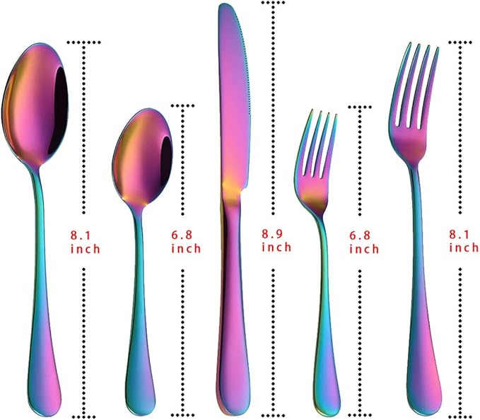VANDBAO Rainbow Flatware Cutlery Silverware Set 20 Pieces Stainless Steel Colorful Utensils Tableware Set Service for 4 Include Knife/Fork/Spoon Reusable Mirror Polished Dishwasher Safe