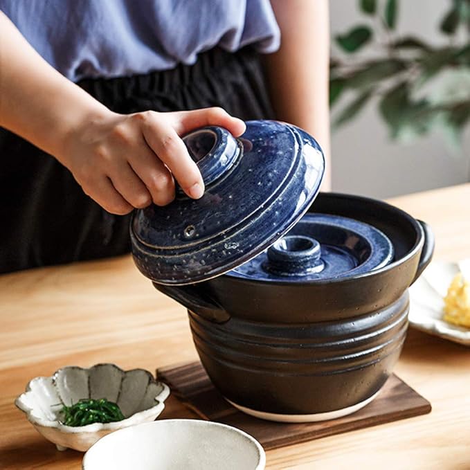 Earthenware Clay Rice PotJapanese Stone Rice CookerStove Stew PotHot PotCeramic Casserole with LidHeat Resistant Stock Pot for Steam Simmering F 2l (E 1L)
