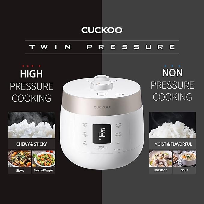 CUCKOO CRP-ST1009F | 10-Cup (Uncooked) Twin Pressure Rice Cooker &amp Warmer | 12 Menu Options: High/Non-Pressure Steam &amp More Made in Korea Gray (Renewed) (Renewed)