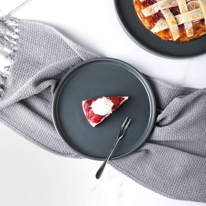 Stackable Design 16 Piece Elegant Stoneware Dinnerware Set for 4 Matte Glaze Finish | Unique Lipped Rim Design On Plates Microwave &amp Dishwasher Safe | Modern Luxury Appearance Dark Gray Color