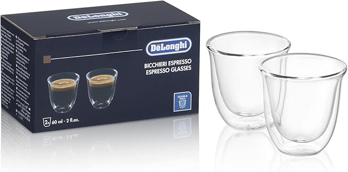 De'Longhi All-in-One Combination Coffee Maker &amp Espresso Machine + Advanced Adjustable Milk Frother &amp DeLonghi Double Walled Thermo Espresso Glasses Set of 2 Regular Clear