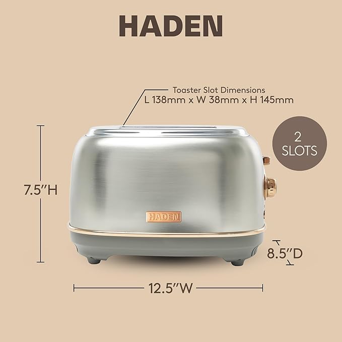 Haden Heritage 2 Slice Wide Slot Stainless Steel Toaster with Adjustable Browning Control &amp Non-Slip Feet Steel &amp Copper