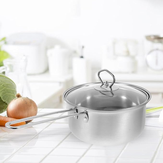 VILLCASE Stainless Steel Cookware Set Cooking Pot Trio for Kitchen Home Includes Soup Pot Frying Pan with Smooth Interior Surface for Easy Cleaning and Resistance