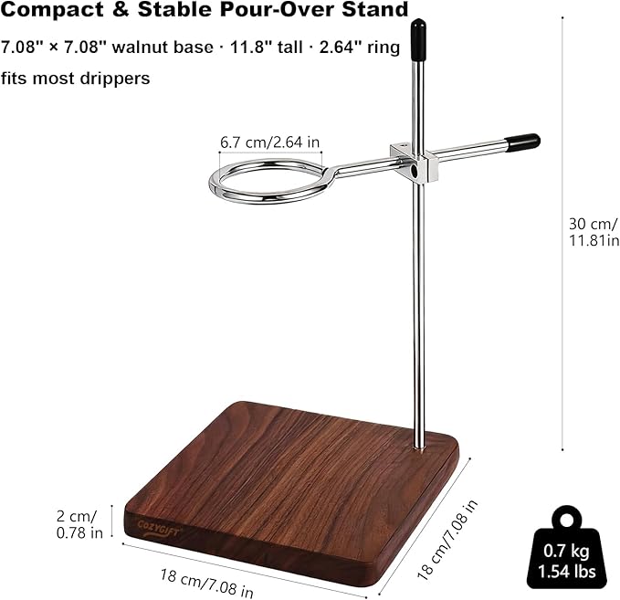 Pour Over Coffee Stand with Solid American Black Walnut Base Height Adjustable Coffee Dripper Stand Wooden Brewing Station for V60 Elegant Gift for Home Barista &amp Kitchen Décor