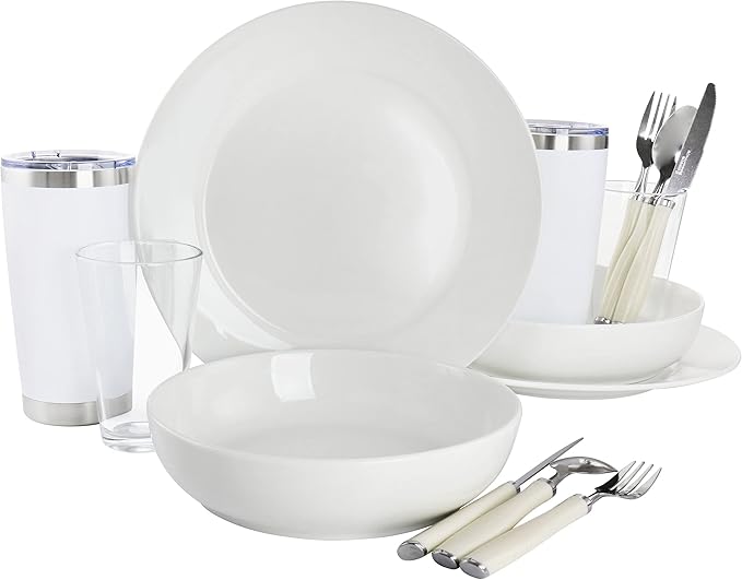 14 Piece Fine Ceramic Dinnerware Set in White Solid Casual Round Dishwasher Safe