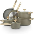 Bambù 10Pcs Cookware set Die-cast Aluminum pots and pans Nonstick frying pans and casseroles Induction safe PFOA-free (Green 10 pcs)