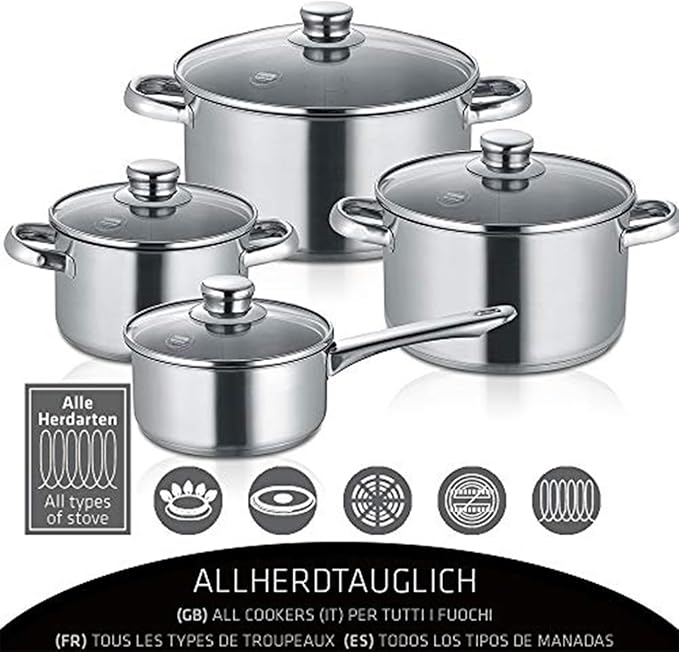 Berndes New Roma 4-Piece Saucepan Set Stainless Steel Suitable for Induction Cookers Pots with Lid