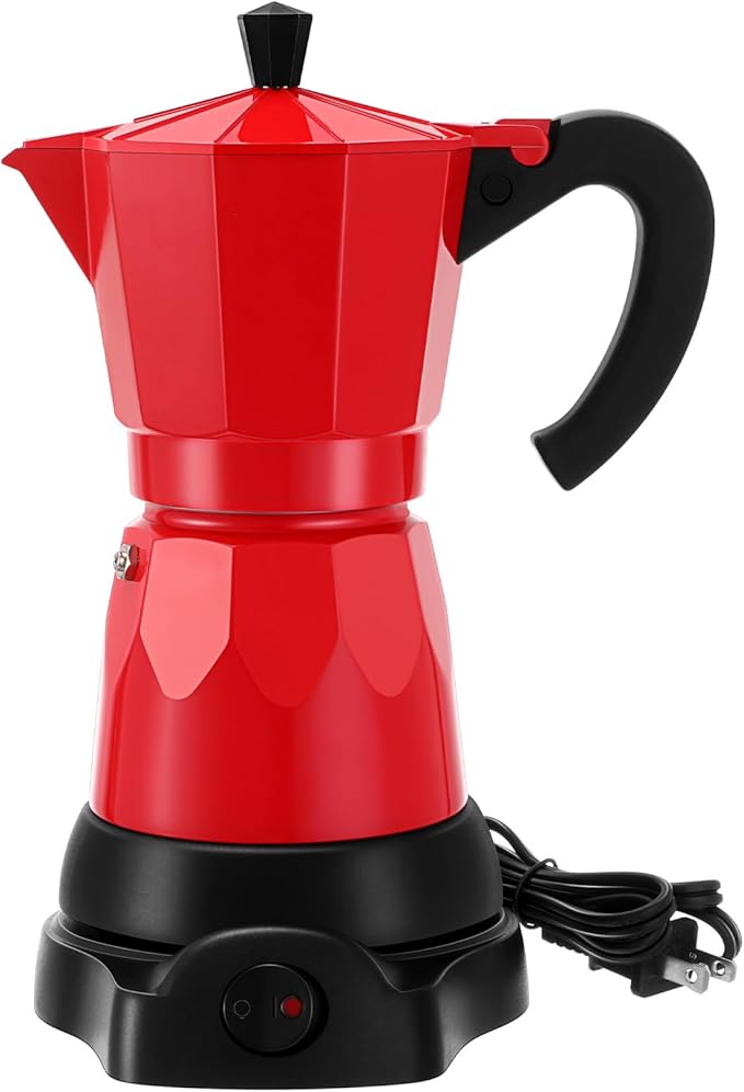 Coffee Pot 6 Cup Electric Espresso Coffee Maker Italian Moka Maker 300ml Portable Aluminum Espresso Machine Cafetera Moka Pot with Detachable Base Gift for Home Travel(Red)