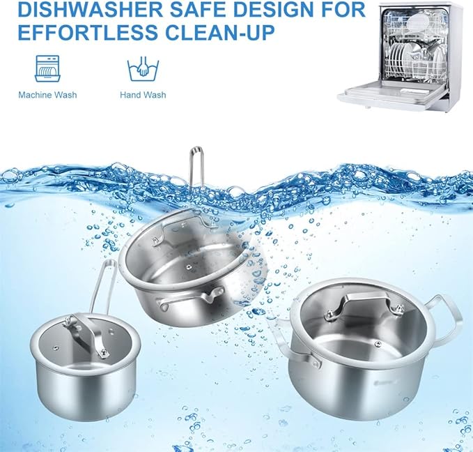 Cooking Pot Frying PanStainless Steel Cookware Set 6 Piece Nonstick Cookware Set with Glass and Silver Lid (A