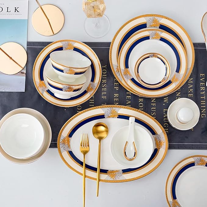 58 Piece Porcelain Dinner Sets High Temperature Resistance Bone China Dinnerware Set Ceramic Plates and Bowls Sets Service for 6-10