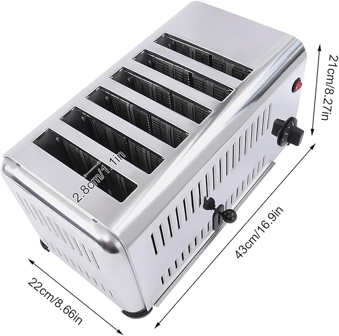 6 Slices Commercial Toaster 110V Stainless Steel Bread Baking Machine with Timer Function for Restaurant Home Breakfast Places