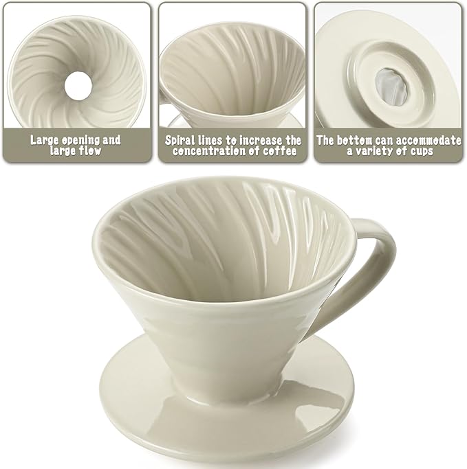 V 60 Ceramic Pour Over Coffee Dripper Reusable Porcelain Portable Pour Over Coffee Maker With 50 V-shaped coffee filtering paper