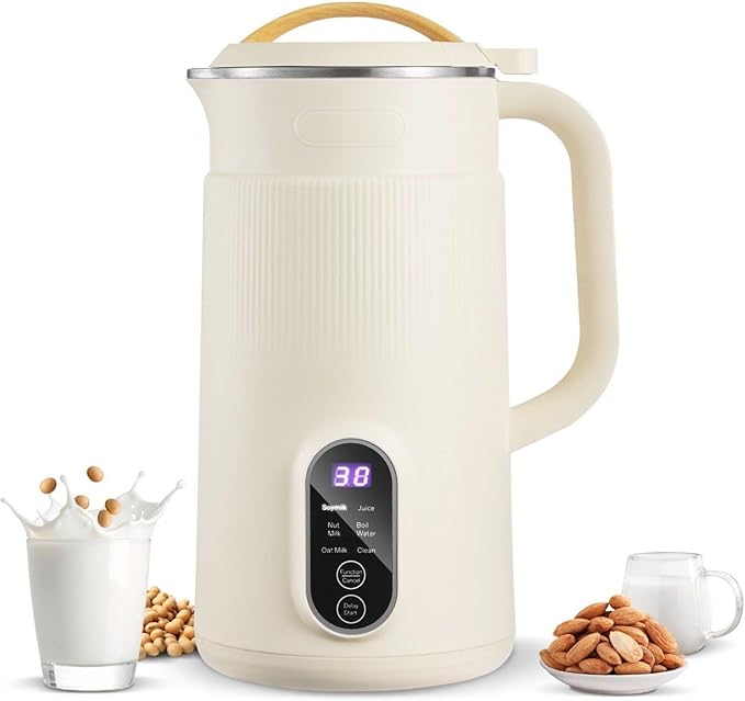 Nut Milk Maker 20oz Soy Milk Machine - 6-in-1 Oat Almond Rice Milk Juice Boil Water Self-Cleaning 12-Hour Delay Plant-Based Beverage Maker