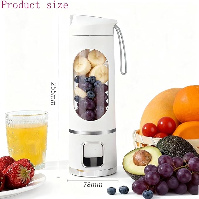 Portable Juice Blender - Three-Speed USB Charging 12-Blade Ice Crusher and Digital Display - Compact and portable with a 450ml capacity for making juice at home and on the go(White)
