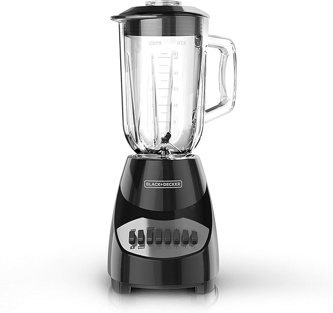 BLACK+DECKER Countertop Blender with 6-Cup Glass Jar 10-Speed Settings Black BL2010BG