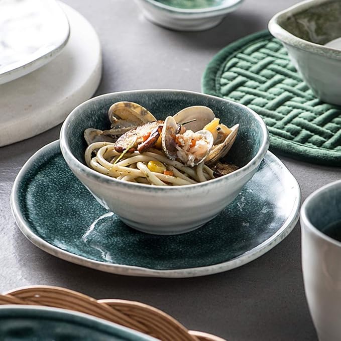 Ceramics Dinnerware Set 38 Pieces Kiln Change Glaze Plates and Bowls Sets for Restaurant/Irregular Edges Porcelain Dinner Set Microwave Safe