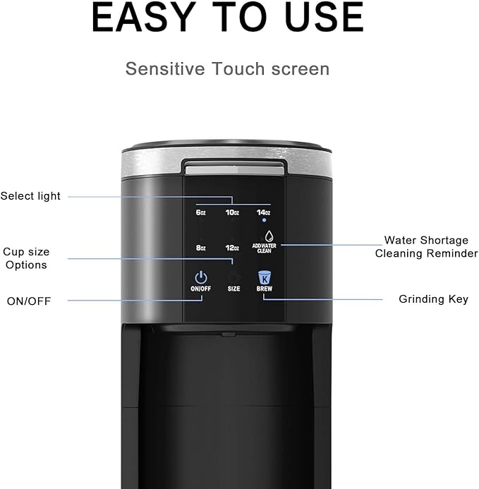 Kndko Single Serve Coffee Maker for Capsule and Ground Coffee 6 to 14oz Brew Sizes 40oz Removable Reservoir Fast Brew Compact Design Travel Mug Friendly Black