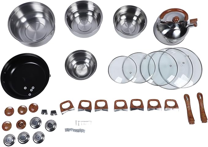 3-Piece Stainless Steel Cookware Set Wood Grain Design Kitchen Pots and Pans Multifunctional 7-Piece Cooking Set for Family Use Kettle Design Enhance Cooking Experience with