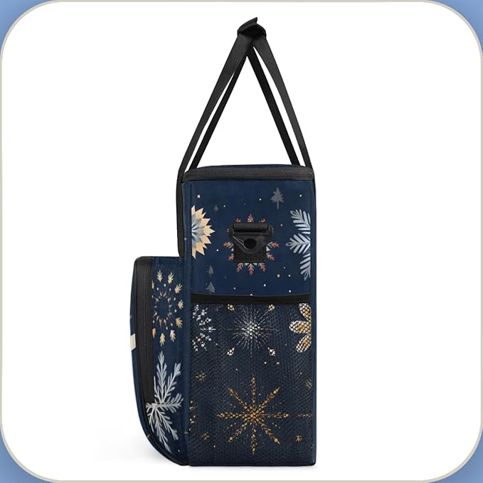 Christmas Snowflakes Coffee Maker Carrying Bag Mystical Snowflakes Travel Storage Bag Compatible with K-Mini or K-Mini Plus Single Serve Coffee Brewer Carrying Case with Pockets &amp Shoulder Strap