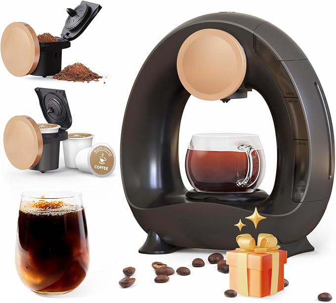Single-Serve Coffee Maker 2 in 1 One Cup Coffee Machine Compatible with K-Cup Pod &amp Coffee Grounds/Tea with One Button OperationFast Brew in 1 minuteCompact For Home Office RV and Dorm (Black