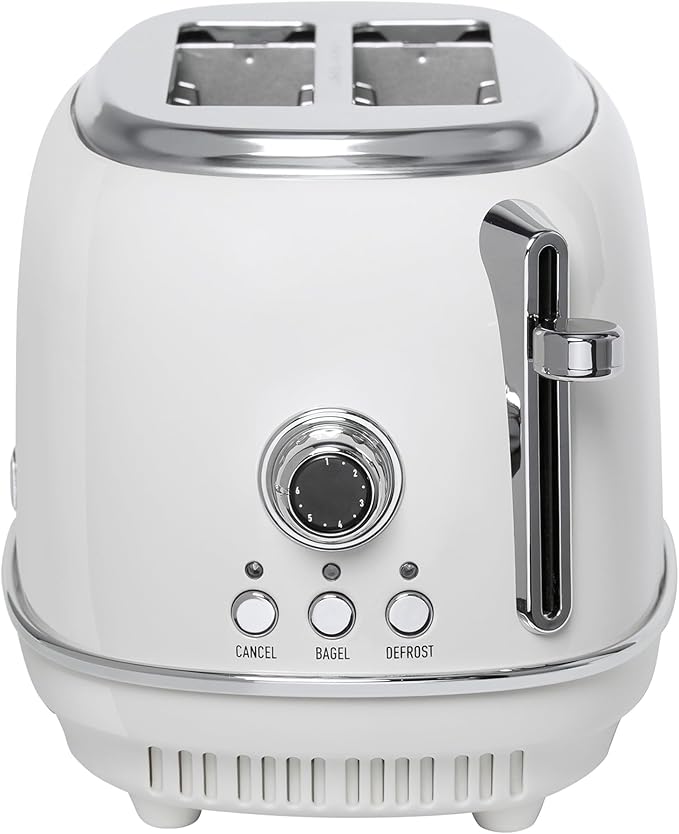 Haden Heritage 2-Slice Wide-Slot Toaster Stainless-Steel Bread Toaster with Adjustable Browning Control Non-Slip Feet &amp Crumb Tray Ivory &amp Chrome