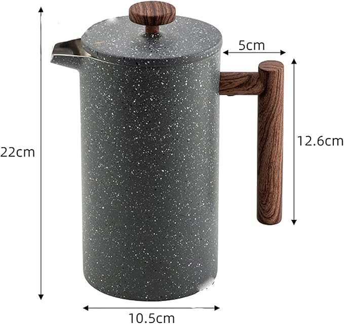 French Press Coffee Maker- Insulated Stainless Steel Manual Coffee Makers For Home Camping w/Travel Canister- Presses 4 Cup Serving- Large Gray