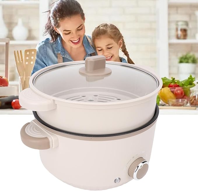 Electric Pot 3L Large Capacity Anti Scald Multifunctional Rice Cooker with Steam Basket for Noodle Soup Cooking Family Use (US Plug 110V)