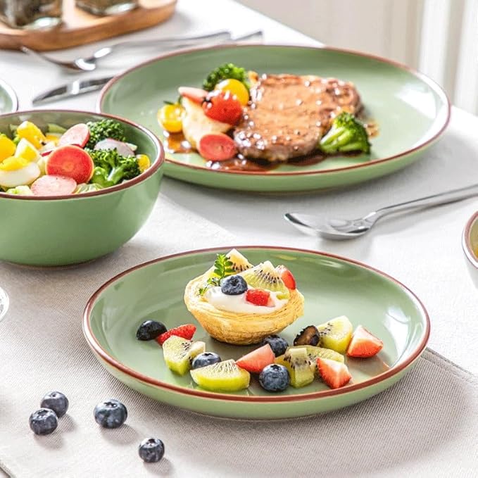 Round Dinnerware Set 16 Piece Ceramic Tableware with Dinner Dessert Soup Plate Bowl for 4 Person