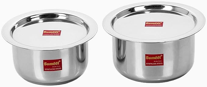 Sumeet Stainless Steel Cookware Set With Lid 2 Piece (Steel 1.4 liter 1 liter)