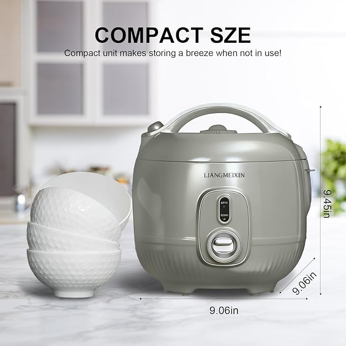 Durable Rice Cooker Small 4-Cup (Uncooked)/8-Cup (Cooked) for 1-3 People 2 Quart Non-stick Mini Rice Cooker Steamer Grain Cooker Soup Maker Oatmeal Cooker Making rice balls Auto Keep Warm(Sage