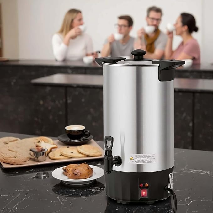 Coffee Urn 60 Cup 9L Stainless Steel Hot Beverage Dispenser Quick Brew Coffee Maker for Catering Parties Church Office Dripless Spigot