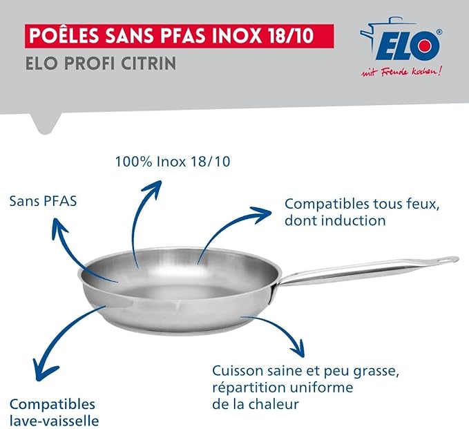 ELO 9697950 Cookware Set 5 Pieces 1 Frying Pan 28 cm and 4 Saucepans 12 14 16 and 26 cm Elo Profi Citrine Stainless Steel Induction