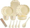 Kitchen Plate and Bowl Set 19 Pieces Dining Ware Set Reusable Dish Sets Thick and Anti-Scald Dinnerware Sets for 4 Steamable Bakeable and Microwavable Underglaze Color Technology Health and Safety