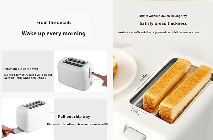 Toater2 Slice Toaster With 1.18 Wide Slot Smart Toaster 6 Browning Settings Defrost Reheat Removable Crumb Tray