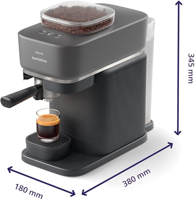 Philips Baristina Espresso Machine+Milk Frother Bundle. Real espresso. Compact coffee machine portafilter grinder Cafe Crema. Dairy &amp Non-Dairy Milk foam. Hot &amp Cold. Easy Clean. Black (BA