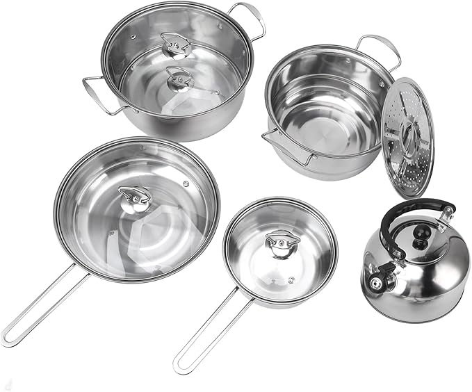 Stainless Steel Cookware Set Rustproof Non Stick Pots and Pans Set with Thickened Base Multi Functional Kitchen Cookware for Home and Restaurant Use