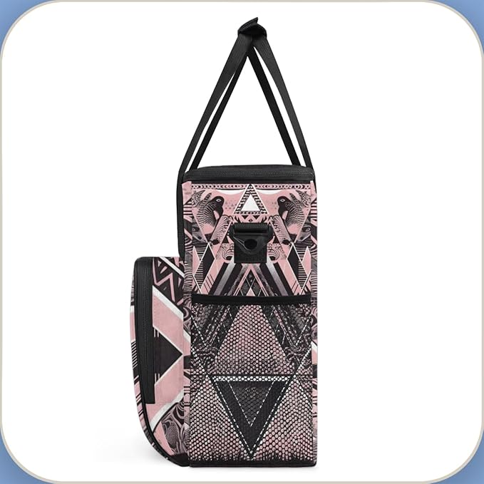 Pink Ethnic Aztec Coffee Maker Carrying Bag Black Geometry Travel Storage Bag Compatible with K-Mini or K-Mini Plus Single Serve Coffee Brewer Carrying Case with Multiple Pockets &amp Shoulder Stra