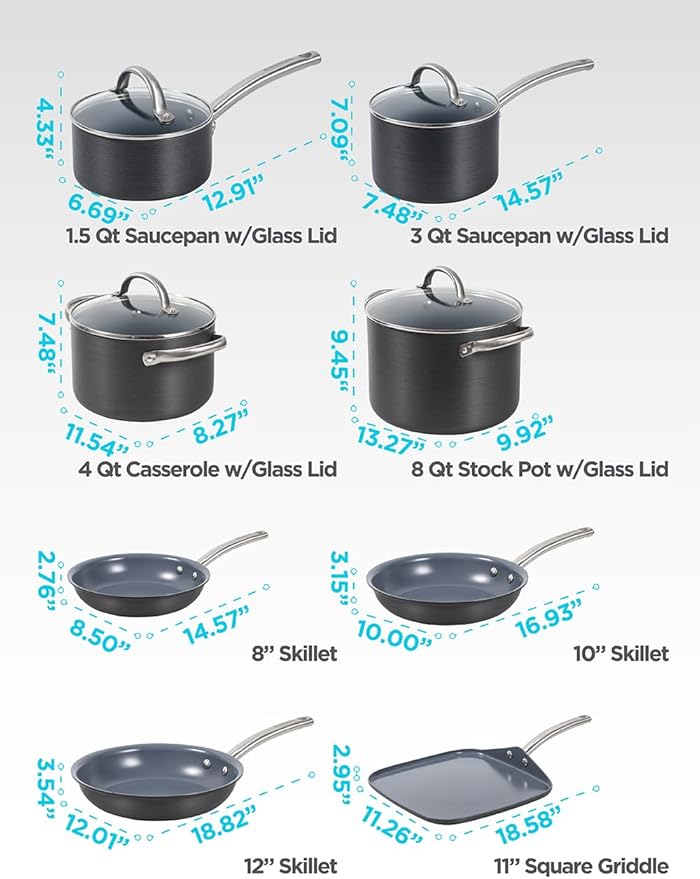 BLACK+DECKER 12-Piece Ceramic Hard Anodized Aluminum Cookware Set Pots and Pans Set with Ceramic Non-Stick Coating