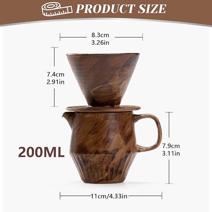 Pour Over Coffee Maker Set Vintage Ceramic Pour Over V60 Coffee Dripper Setfor Home Café Restaurant Camping7oz/220ml Pour Over Coffee Dripper (Brown)