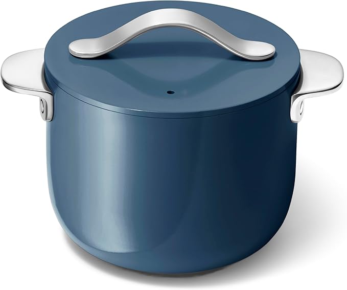 Caraway Petite Cooker - 2 Qt Ceramic Coated Pot - Free From Forever Chemicals - Perfect for Rice Grains or Sauces - Navy