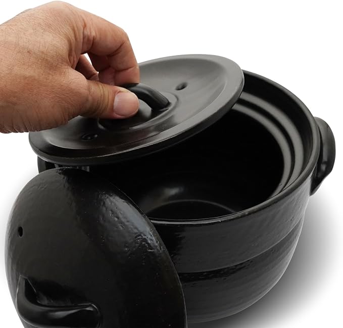 Banko Ware Earthenware Rice Cooker Donabe- Double-Lid Design for Fluffy Rice English manual included for cooking rice Even Heating &amp Enhanced Flavor Experience Made in Japan (3-4 Cups)