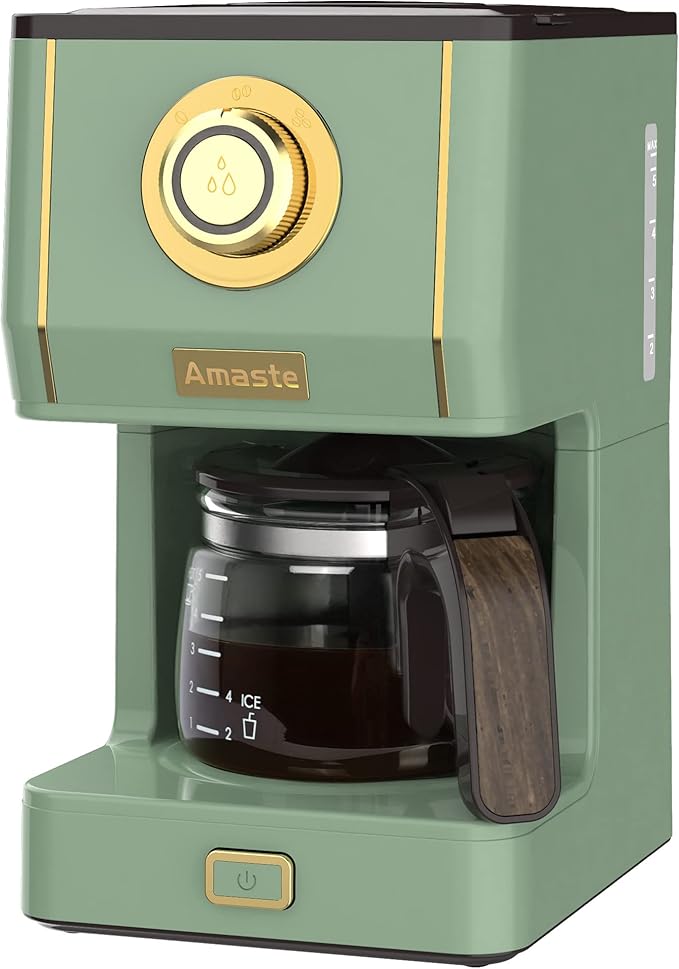 Amaste Drip Coffee Maker Coffee Machine with 25 Oz Glass Coffee Pot Retro Style Coffee Maker with Reusable Filter &amp Three Brewing Modes Warming Plate Matcha Green