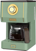Amaste Drip Coffee Maker Coffee Machine with 25 Oz Glass Coffee Pot Retro Style Coffee Maker with Reusable Filter &amp Three Brewing Modes Warming Plate Matcha Green