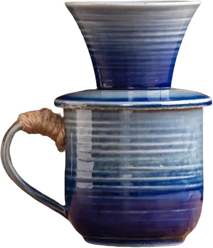 Pour Over Coffee Maker Vintage Ceramic Coffee Maker Set for Home Café Restaurant Camping Large Coffee Mug(Blue)