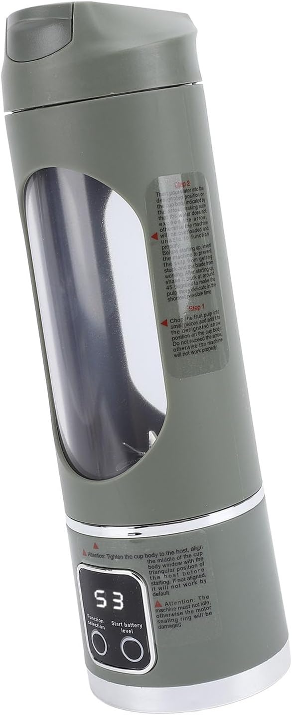 450ML Portable Juicer Cup - USB Rechargeable Travel Blender with 12 Blades &amp 3 Speeds - Smoothies &amp Fruit Juices for Home Office and Outdoors (Green)