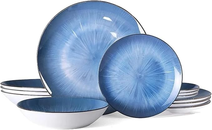 12 Piece Round Kitchen Dinnerware Set Plates and Bowls Sets Dishes Dinner Salad Dessert Cereal