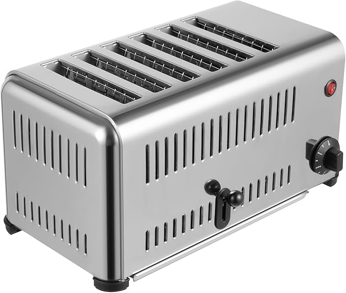 Bepritm 6 Slice Commercial Toaster 1680W Wide Slot Stainless Steel Toasters Commercial Pop-Up Electric Toaster for Various Bread Types Restaurant and Home Kitchen