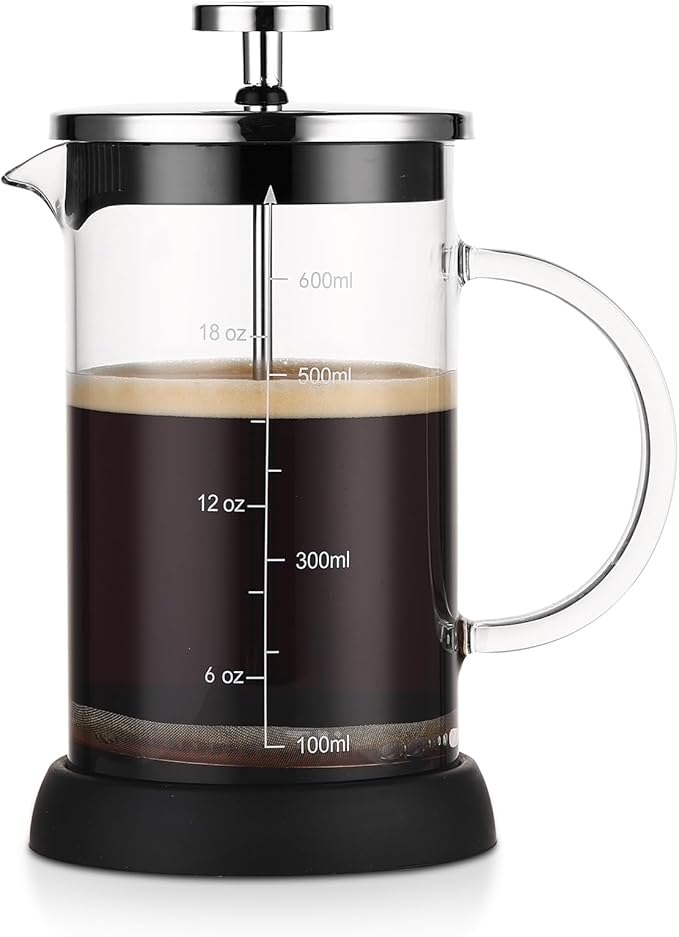 Bincoo French Press Coffee Maker 600ML - Single Layer Borolicate Glass Travel Coffee PressTea and Frothed Milk Press Easy to Use