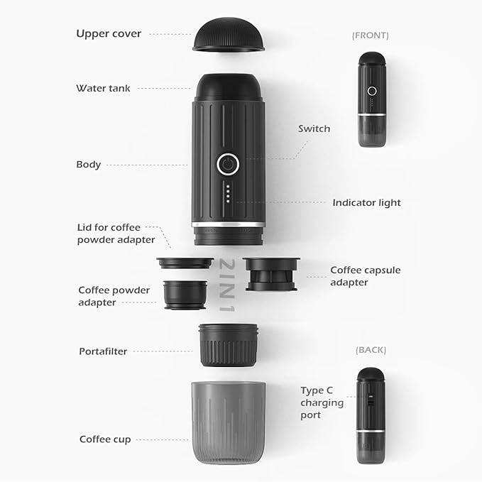 Portable Coffee Machine Portable 2 In 1 Espresso Machine Compatible With Capsules And Ground Coffee 19 Bar Pressure Perfect For Kitchen Travel Campingfor Outdoor Travel Picnic(Red)